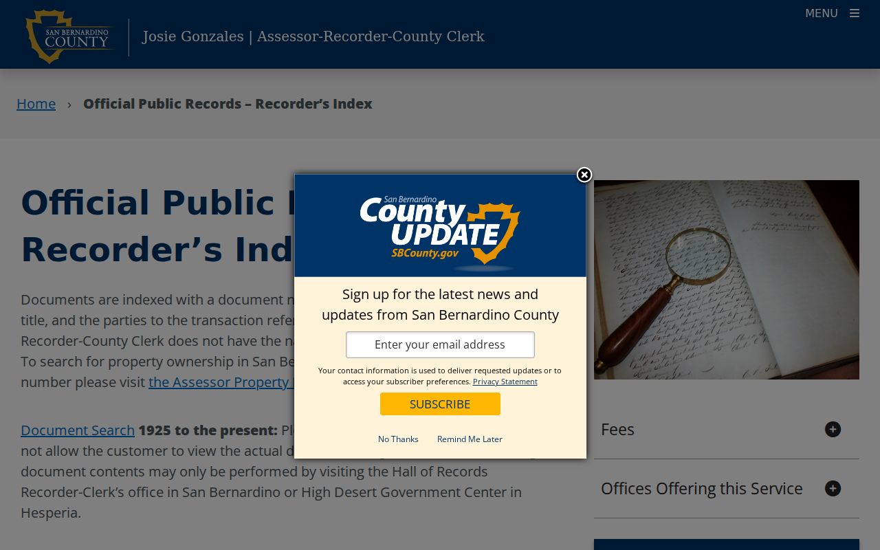 Yucaipa people search county official records access page