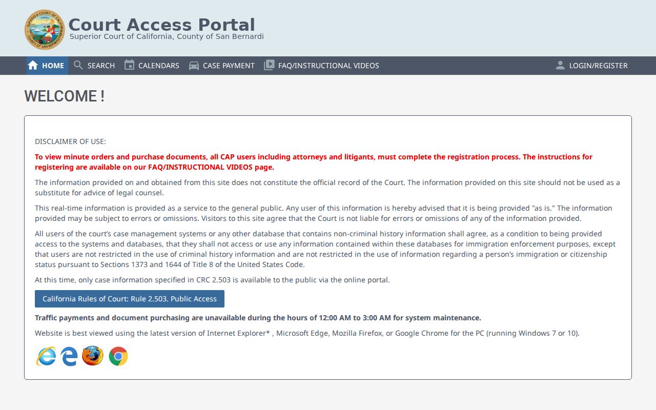 Yucaipa people search San Bernardino court records portal
