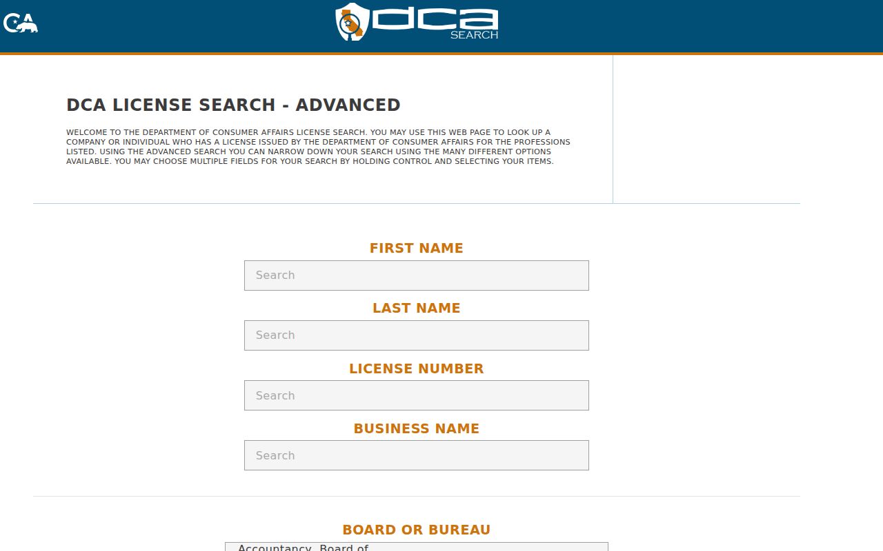 Yucaipa people directories professional license search fields