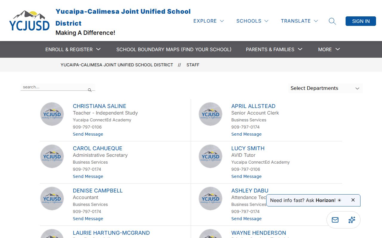 Yucaipa people directories school district staff search