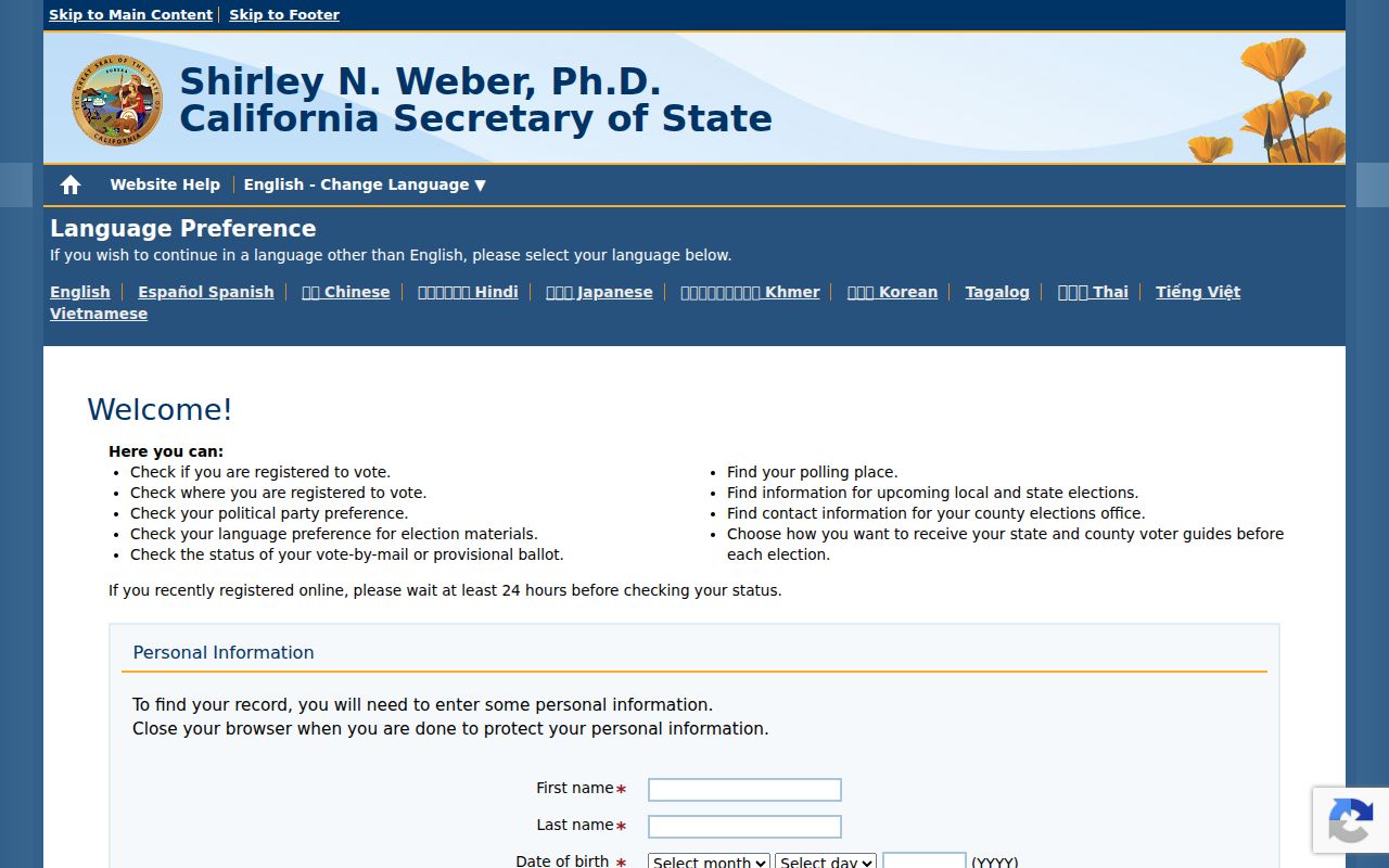 Yucaipa voter records California My Voter Status lookup